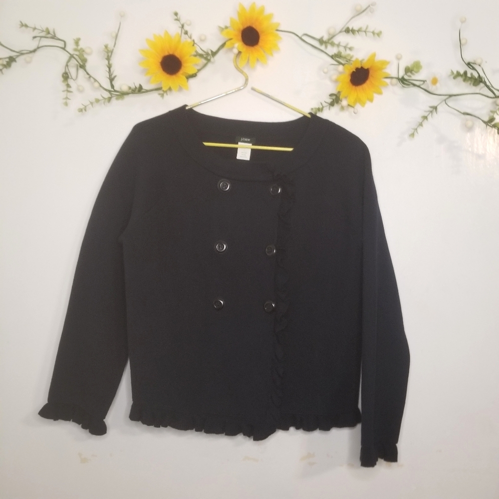 J.crew ruffled 100% cotton navy button up cardigan